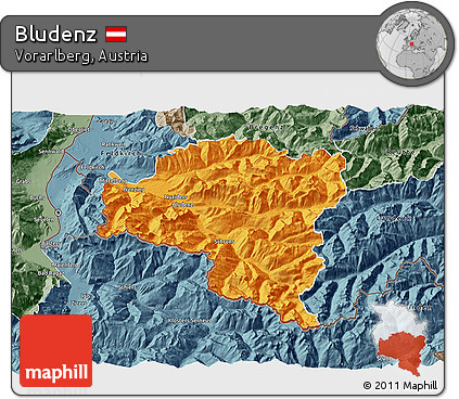 Political 3D Map of Bludenz, semi-desaturated