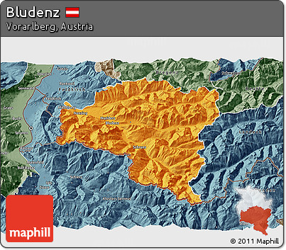 Political 3D Map of Bludenz, semi-desaturated