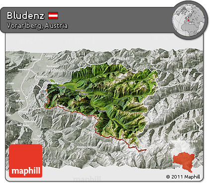 Satellite 3D Map of Bludenz, lighten, semi-desaturated