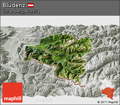 Satellite 3D Map of Bludenz, lighten, semi-desaturated