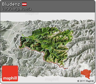 Satellite 3D Map of Bludenz, lighten, semi-desaturated
