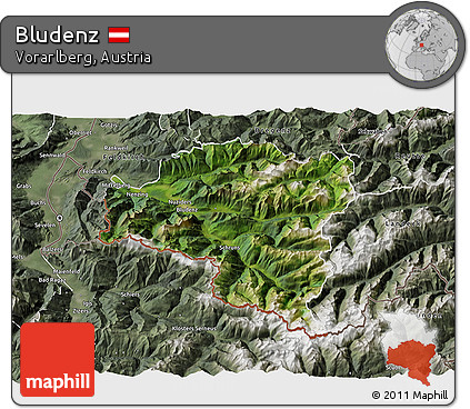 Satellite 3D Map of Bludenz, semi-desaturated