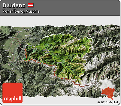 Satellite 3D Map of Bludenz, semi-desaturated