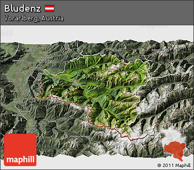 Satellite 3D Map of Bludenz, semi-desaturated