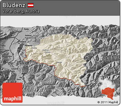 Shaded Relief 3D Map of Bludenz, darken, desaturated
