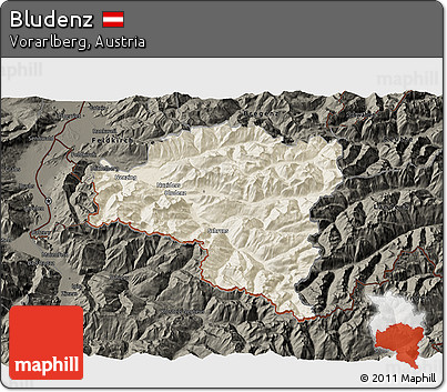 Shaded Relief 3D Map of Bludenz, darken