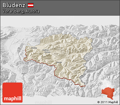 Shaded Relief 3D Map of Bludenz, lighten, desaturated