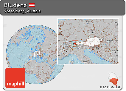 Gray Location Map of Bludenz, highlighted country, highlighted parent region, within the entire country, hill shading