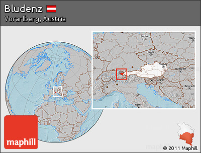 Gray Location Map of Bludenz, highlighted country, highlighted parent region, within the entire country, hill shading