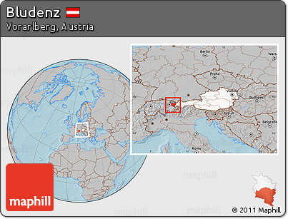 Gray Location Map of Bludenz, highlighted country, highlighted parent region, within the entire country, hill shading