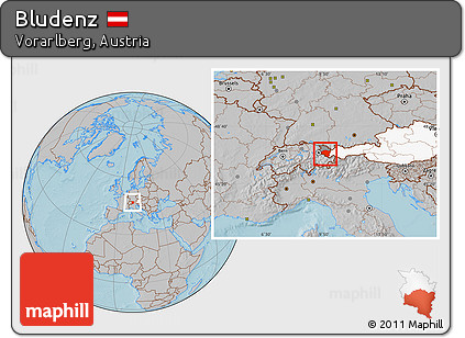 Gray Location Map of Bludenz, highlighted country, highlighted parent region, hill shading