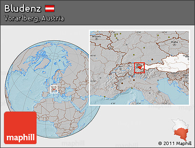 Gray Location Map of Bludenz, highlighted country, highlighted parent region, hill shading