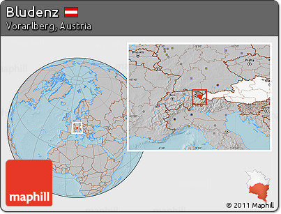Gray Location Map of Bludenz, highlighted country, highlighted parent region, hill shading