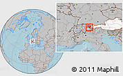 Gray Location Map of Bludenz, highlighted country, highlighted parent region, hill shading