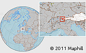 Gray Location Map of Bludenz, highlighted country, hill shading
