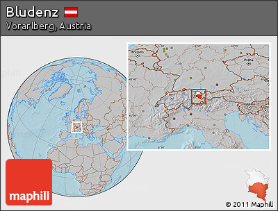 Gray Location Map of Bludenz, highlighted parent region, hill shading