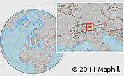 Gray Location Map of Bludenz, highlighted parent region, hill shading