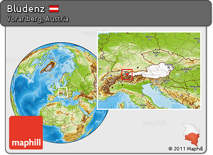 Physical Location Map of Bludenz, highlighted country, highlighted parent region, within the entire country