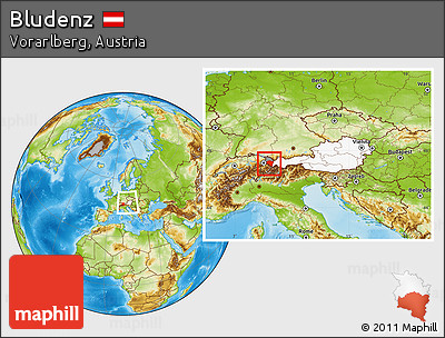 Physical Location Map of Bludenz, highlighted country, highlighted parent region, within the entire country