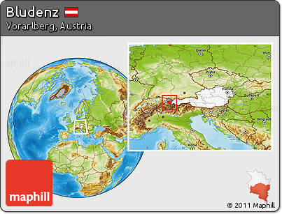 Physical Location Map of Bludenz, highlighted country, highlighted parent region, within the entire country