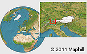 Satellite Location Map of Bludenz, highlighted country, highlighted parent region, within the entire country