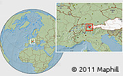 Savanna Style Location Map of Bludenz, highlighted country, highlighted parent region, hill shading