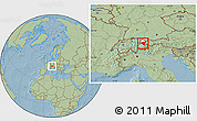 Savanna Style Location Map of Bludenz, highlighted parent region, hill shading