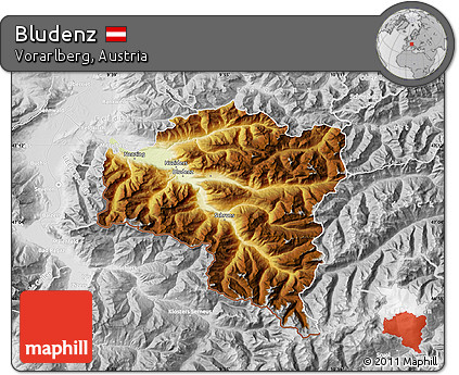 Physical Map of Bludenz, lighten, desaturated
