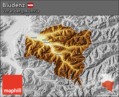 Physical Map of Bludenz, lighten, desaturated