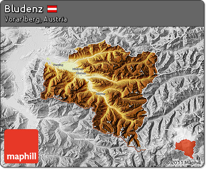 Physical Map of Bludenz, lighten, desaturated