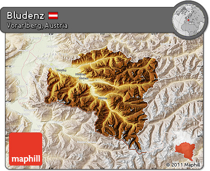 Physical Map of Bludenz, lighten