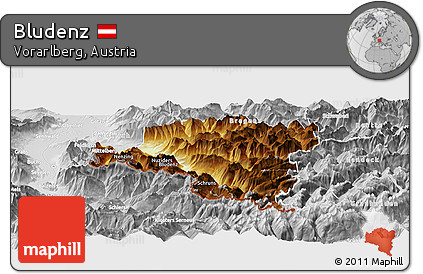 Physical Panoramic Map of Bludenz, lighten, desaturated