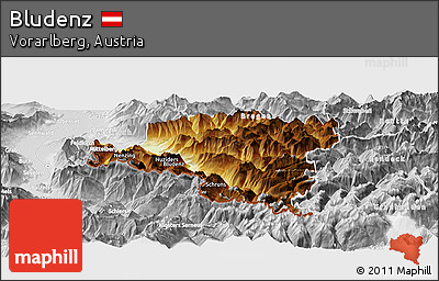 Physical Panoramic Map of Bludenz, lighten, desaturated