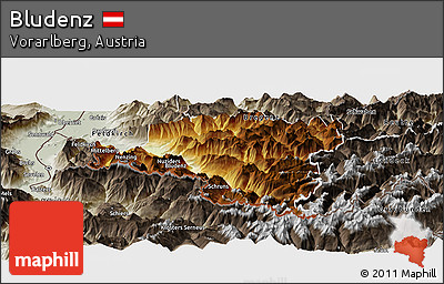 Physical Panoramic Map of Bludenz, semi-desaturated