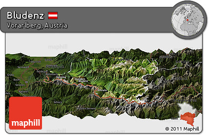 Satellite Panoramic Map of Bludenz, darken