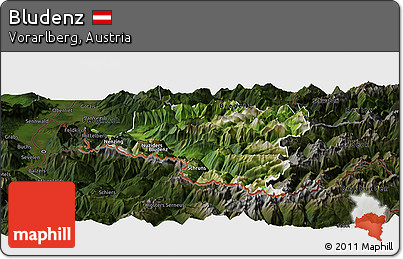 Satellite Panoramic Map of Bludenz, darken