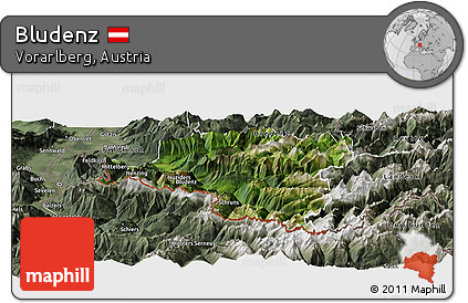 Satellite Panoramic Map of Bludenz, semi-desaturated