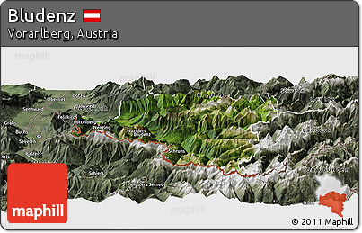 Satellite Panoramic Map of Bludenz, semi-desaturated