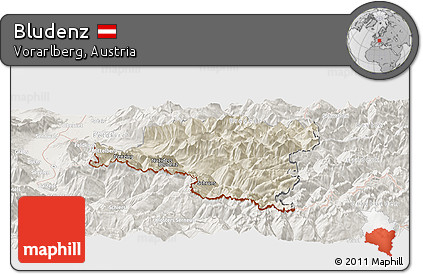 Shaded Relief Panoramic Map of Bludenz, lighten