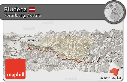 Shaded Relief Panoramic Map of Bludenz, semi-desaturated