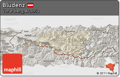 Shaded Relief Panoramic Map of Bludenz, semi-desaturated