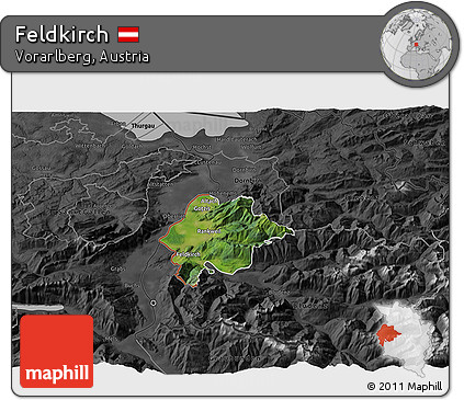 Satellite 3D Map of Feldkirch, darken, desaturated