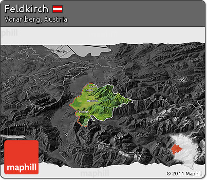 Satellite 3D Map of Feldkirch, darken, desaturated
