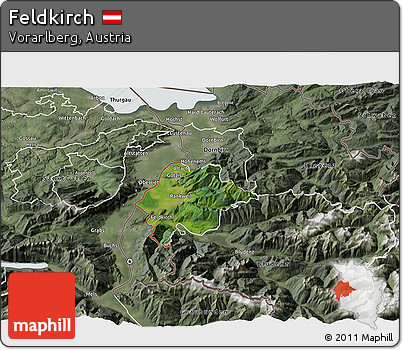 Satellite 3D Map of Feldkirch, semi-desaturated