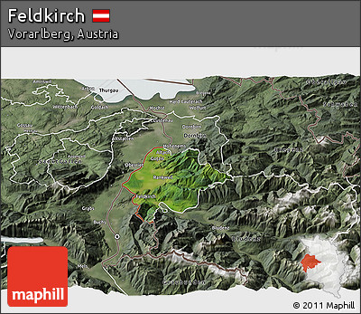 Satellite 3D Map of Feldkirch, semi-desaturated