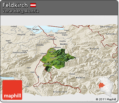 Satellite 3D Map of Feldkirch, shaded relief outside