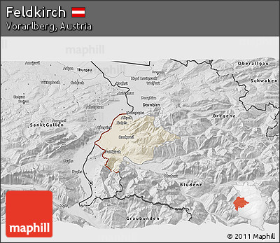Shaded Relief 3D Map of Feldkirch, desaturated