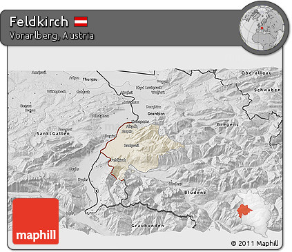 Shaded Relief 3D Map of Feldkirch, desaturated