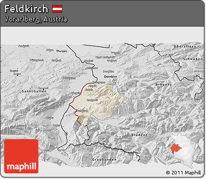 Shaded Relief 3D Map of Feldkirch, desaturated