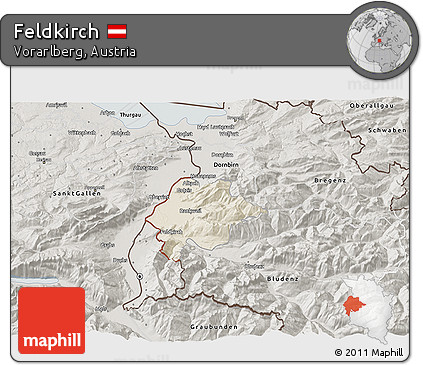 Shaded Relief 3D Map of Feldkirch, semi-desaturated